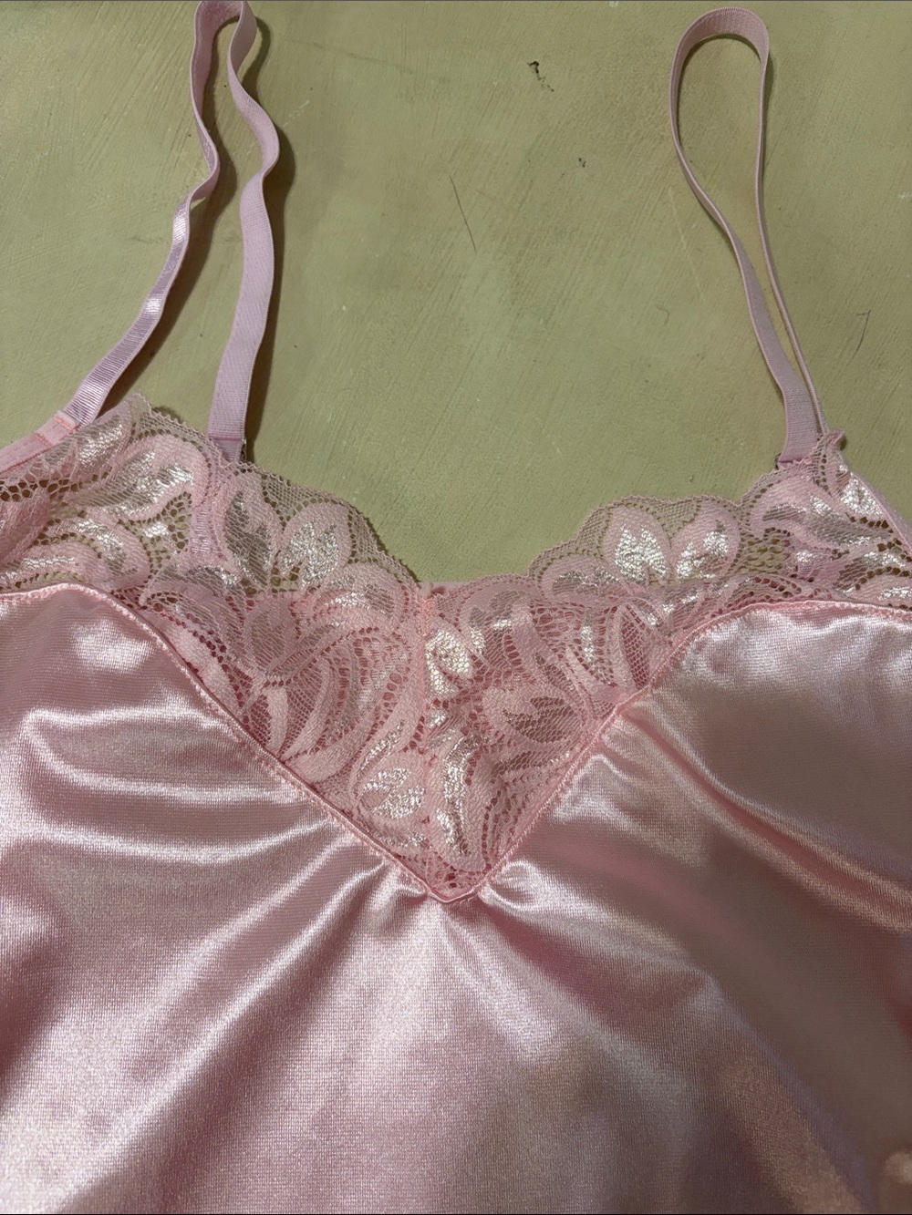 Pink Satin Lace-Trim Chemise Slip With Sides That Tie Adjustable Straps S/M Y2K - Picture 7 of 7